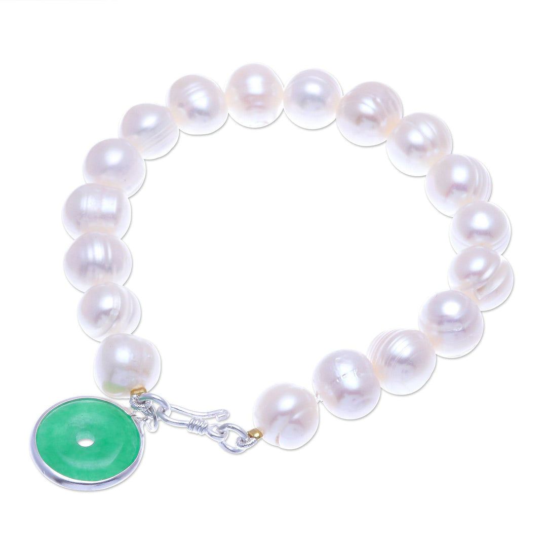 Artisan Crafted Jade and Cultured Pearl Bracelet - Lucky Pearl