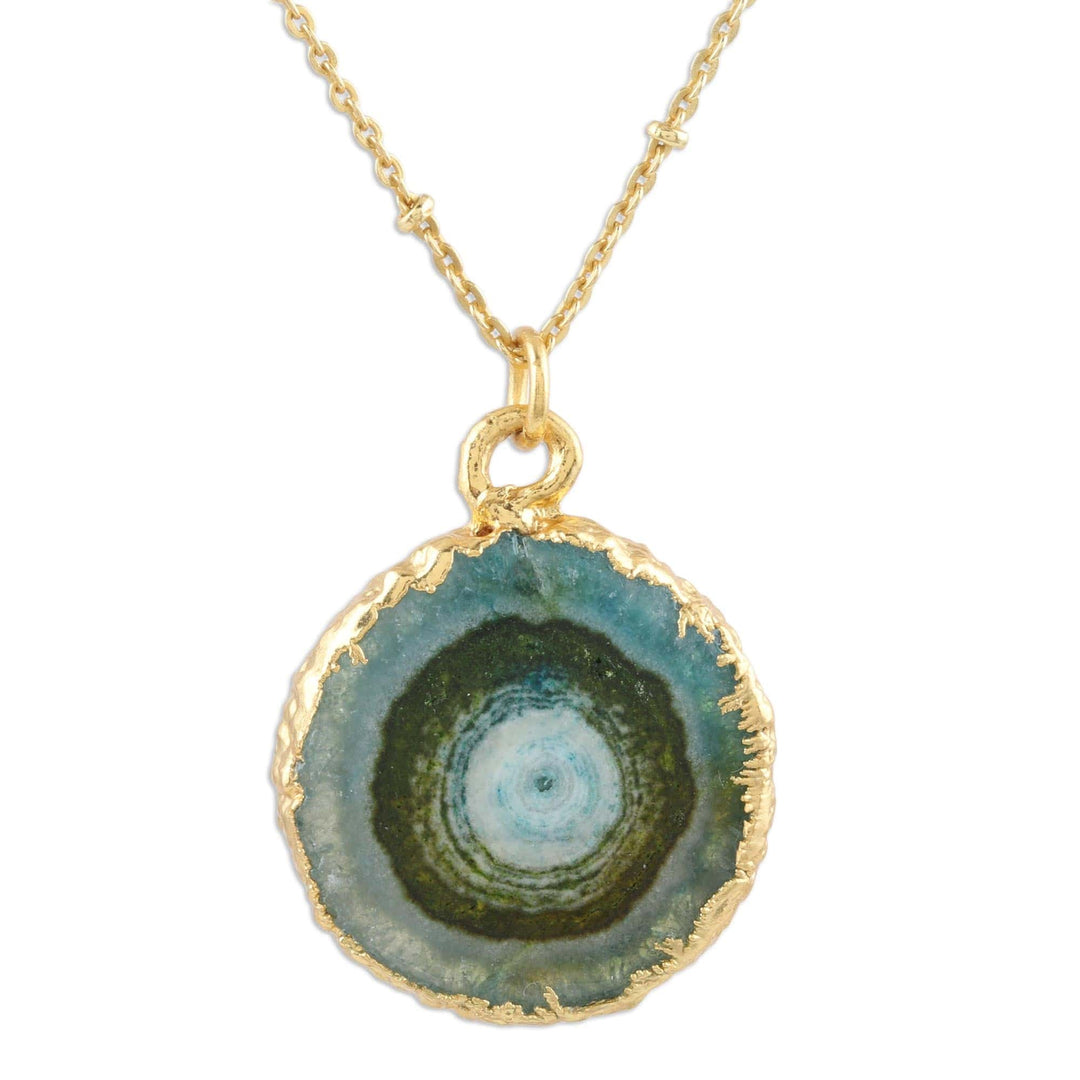 Gold-Plated Green Solar Quartz Pendant Necklace - Mystic Power