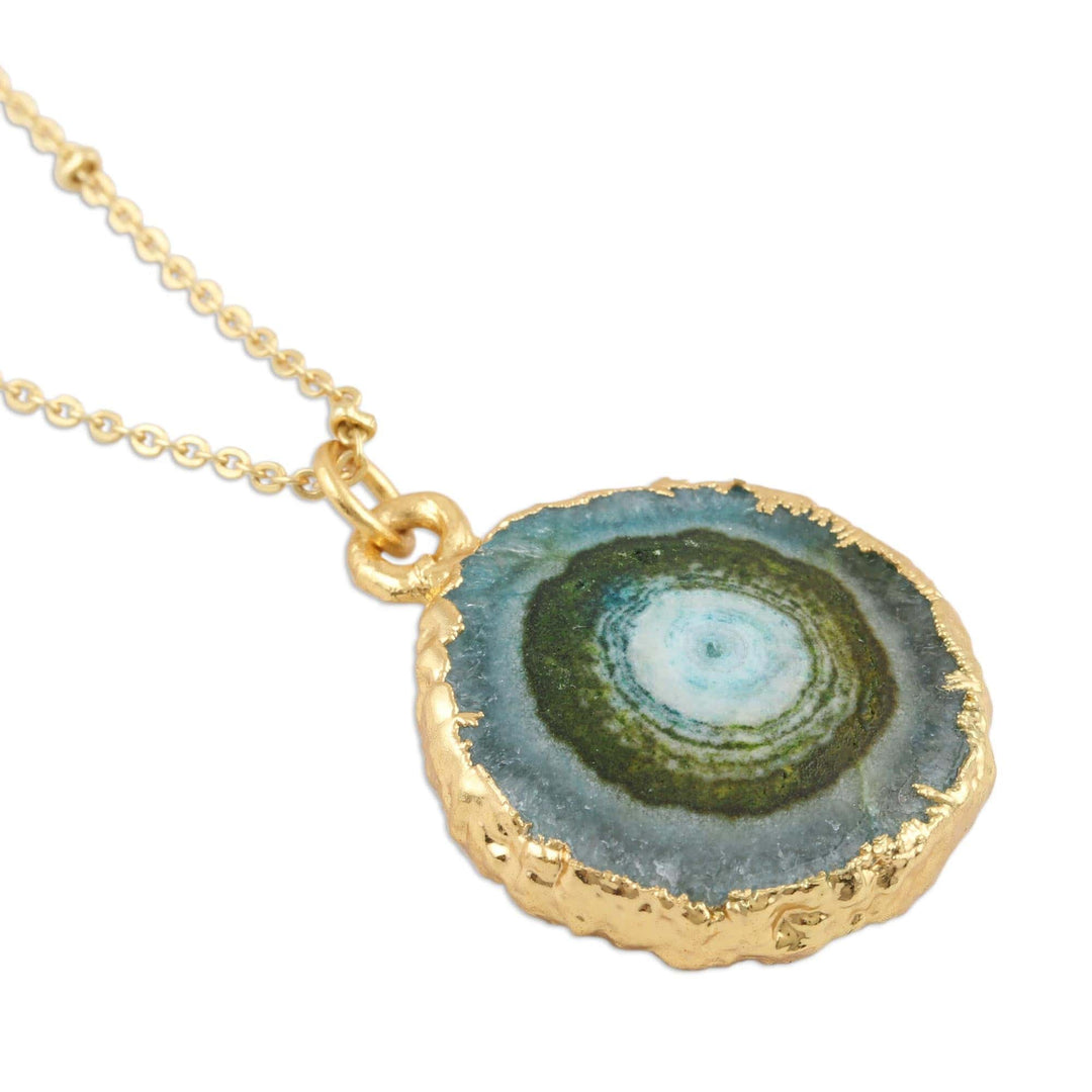Gold-Plated Green Solar Quartz Pendant Necklace - Mystic Power