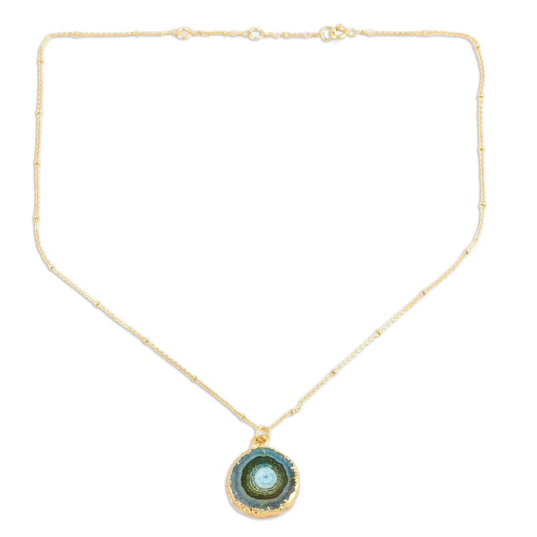 Gold-Plated Green Solar Quartz Pendant Necklace - Mystic Power