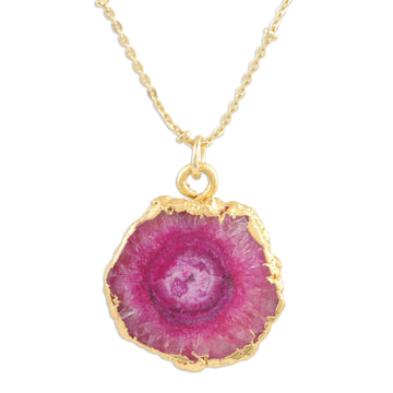 Gold-Plated Pink Solar Quartz Pendant Necklace - Mystic Power