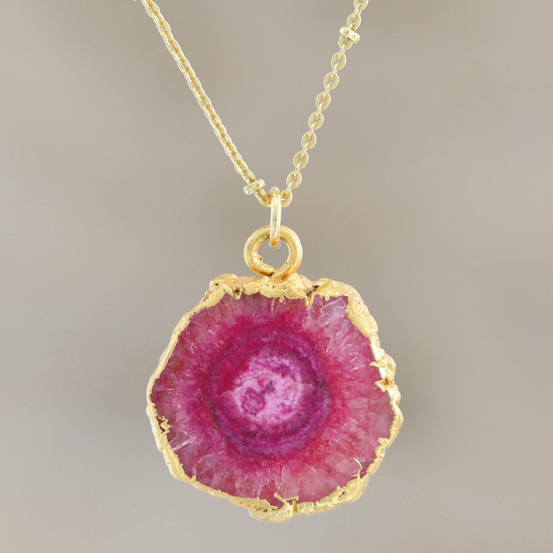 Gold-Plated Pink Solar Quartz Pendant Necklace - Mystic Power