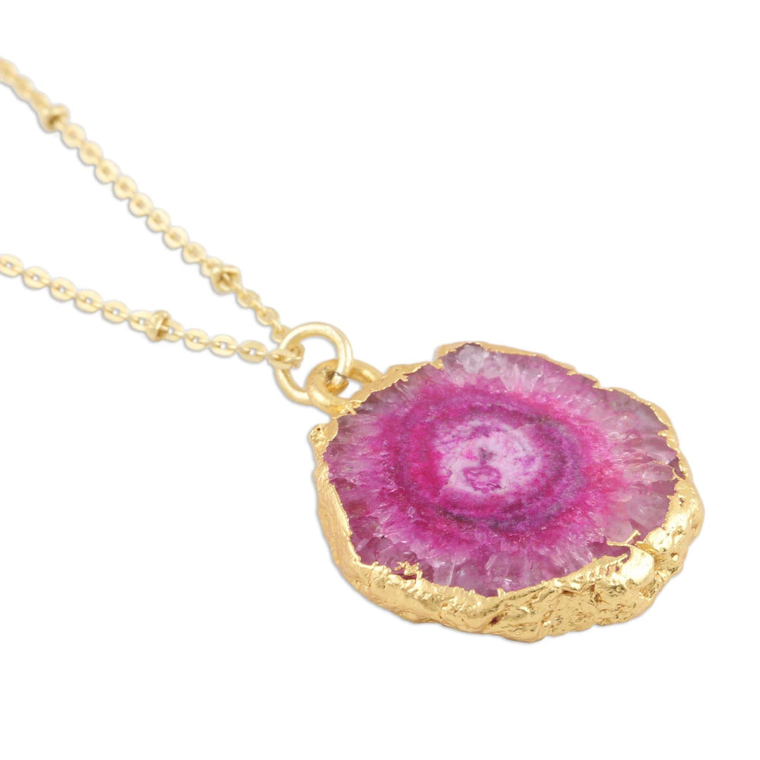 Gold-Plated Pink Solar Quartz Pendant Necklace - Mystic Power