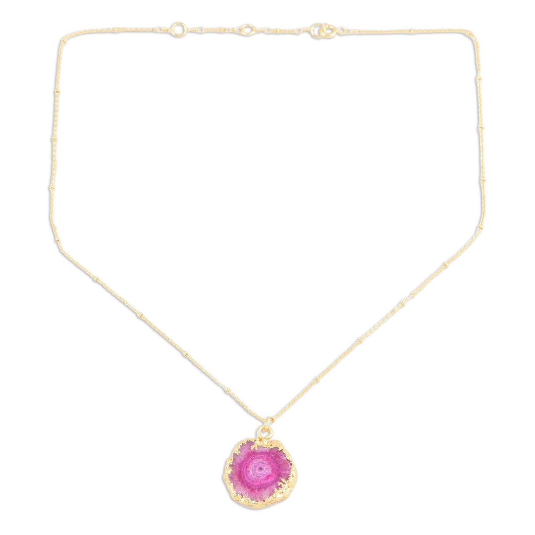 Gold-Plated Pink Solar Quartz Pendant Necklace - Mystic Power