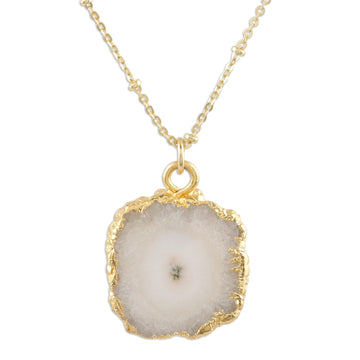 Gold-Plated White Solar Quartz Pendant Necklace - White Illusion