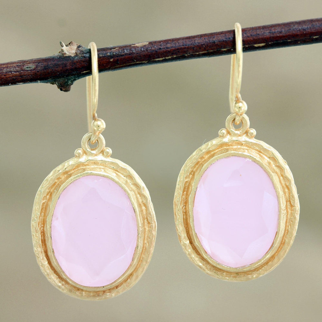 Gold-Plated Sterling Silver Rose Quartz Dangle Earrings - Pink Flame