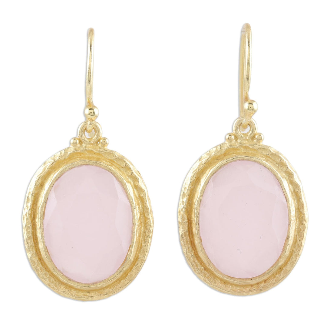 Gold-Plated Sterling Silver Rose Quartz Dangle Earrings - Pink Flame