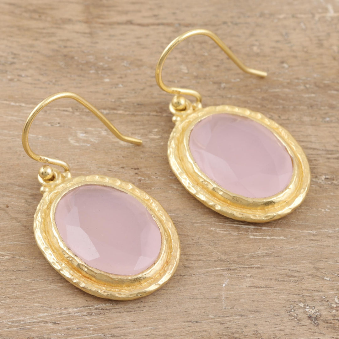 Gold-Plated Sterling Silver Rose Quartz Dangle Earrings - Pink Flame