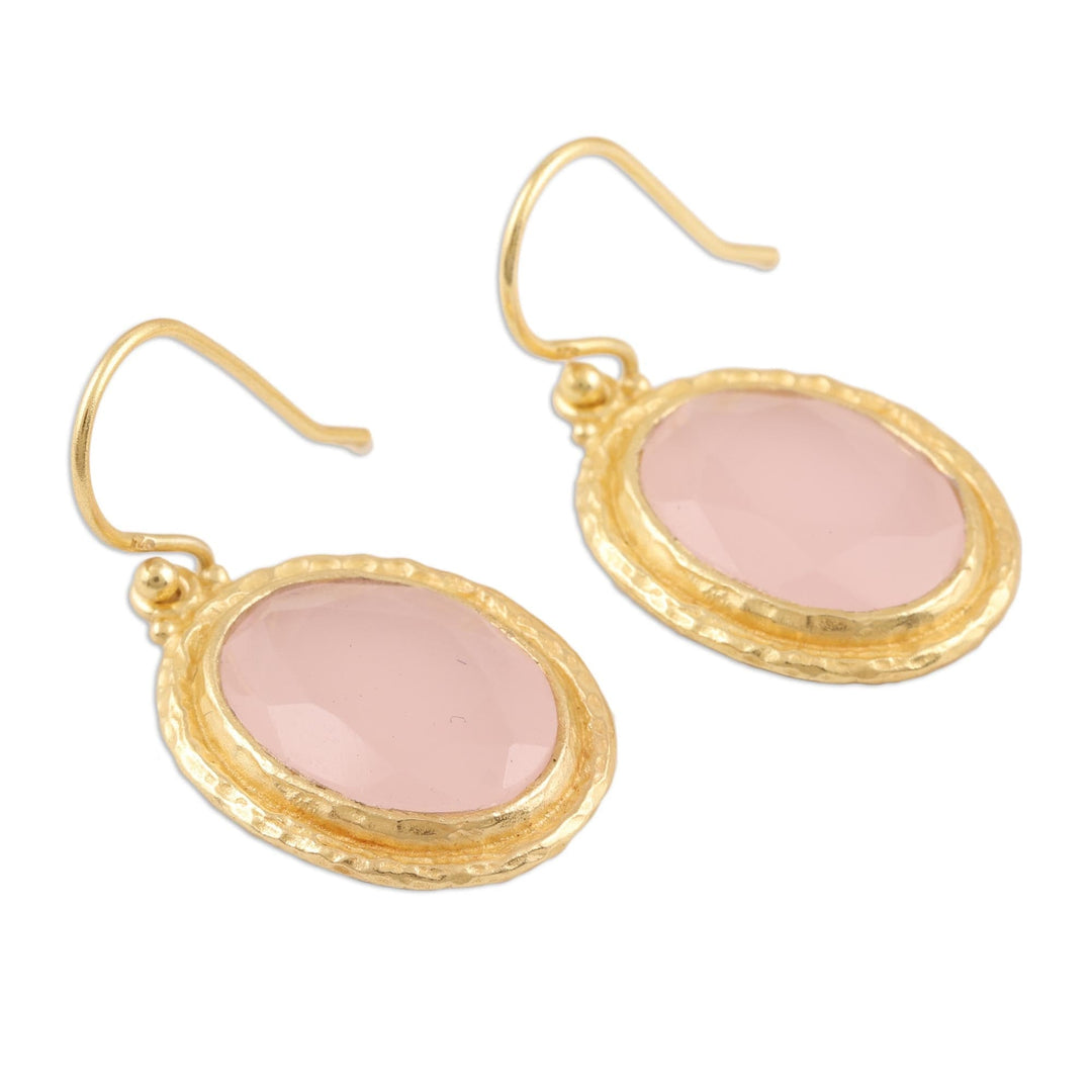 Gold-Plated Sterling Silver Rose Quartz Dangle Earrings - Pink Flame