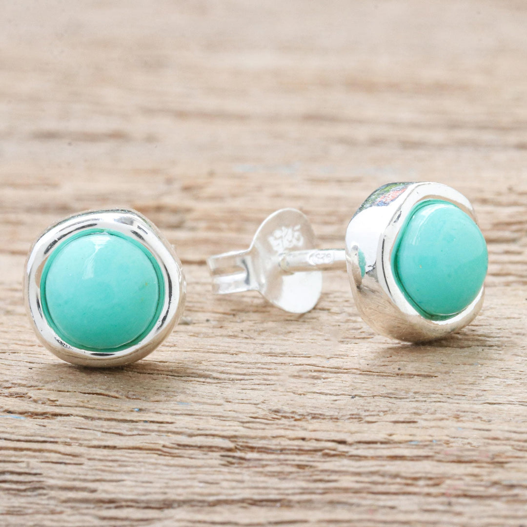 Handmade Sterling Silver and Gibbsite Stud Earrings - Delicate Moon