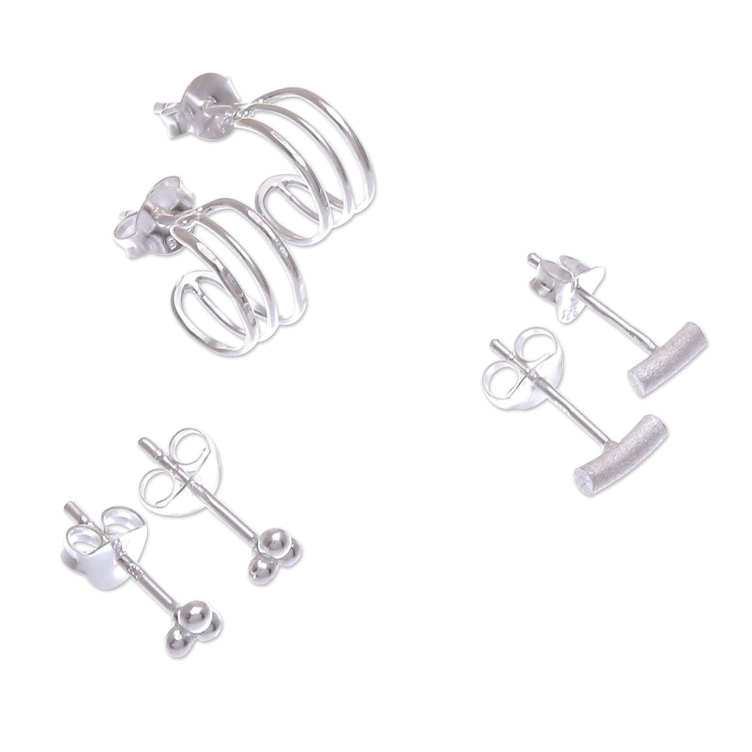 Handmade Sterling Silver Stud Earrings (Set of 3) - Every Day Trio