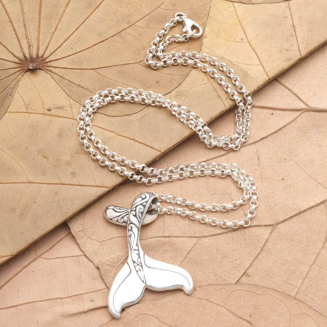 Sterling Silver Whale Tail Pendant Necklace - Swim Away
