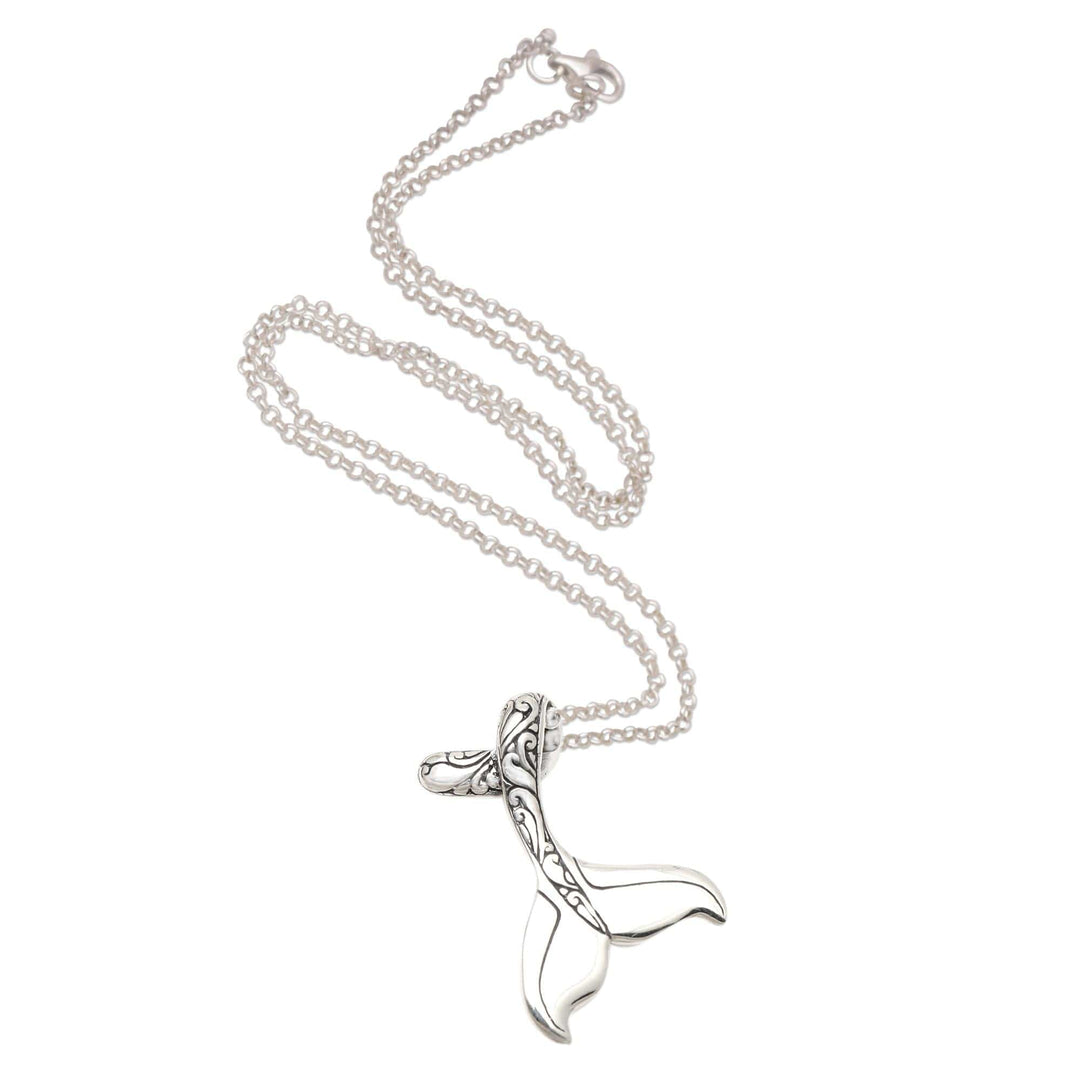 Sterling Silver Whale Tail Pendant Necklace - Swim Away
