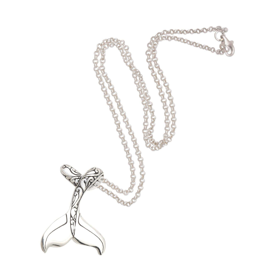 Sterling Silver Whale Tail Pendant Necklace - Swim Away