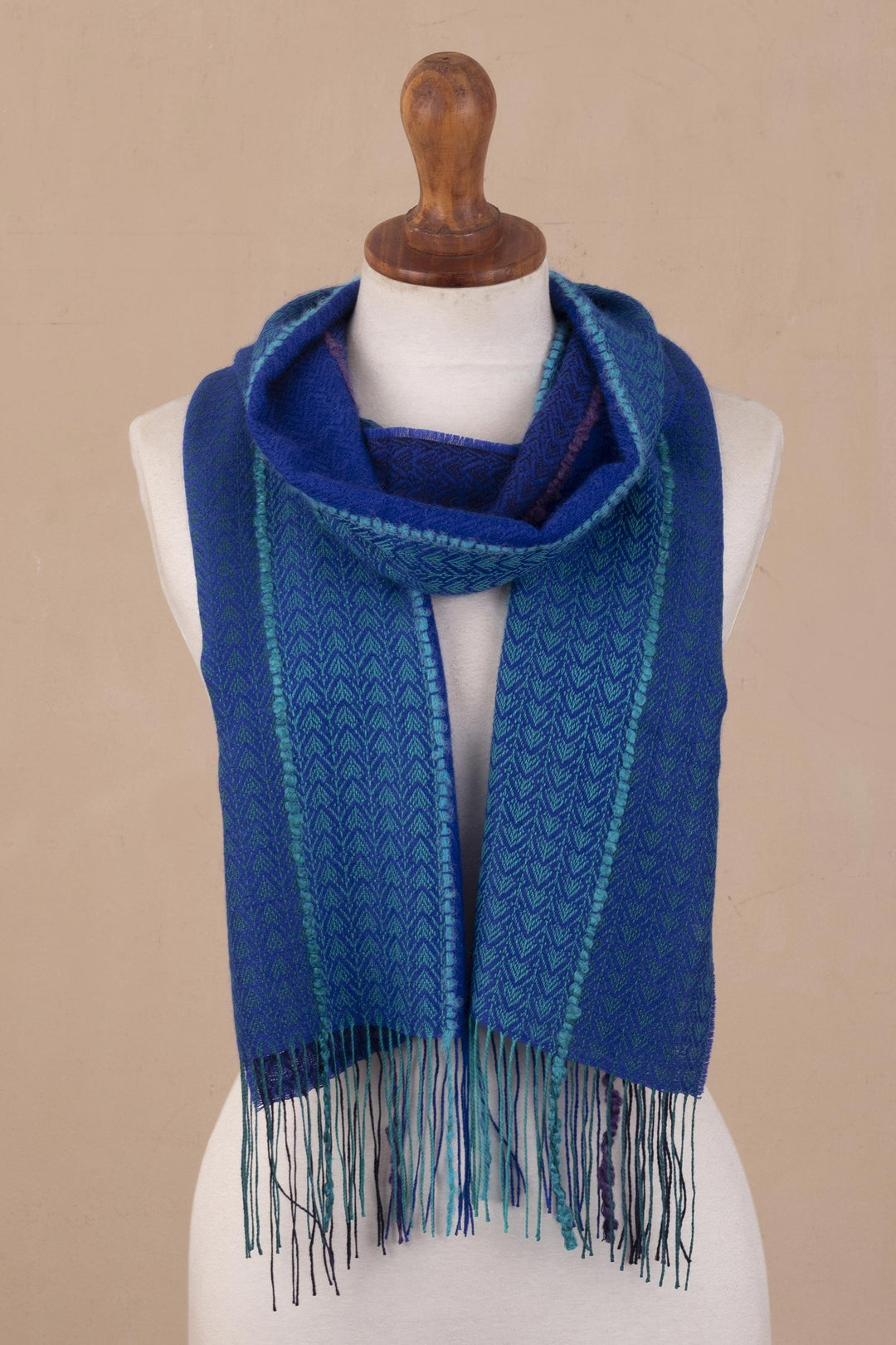 Cool Shades Handwoven Baby Alpaca Blend Scarf from Peru - Ocean Blues