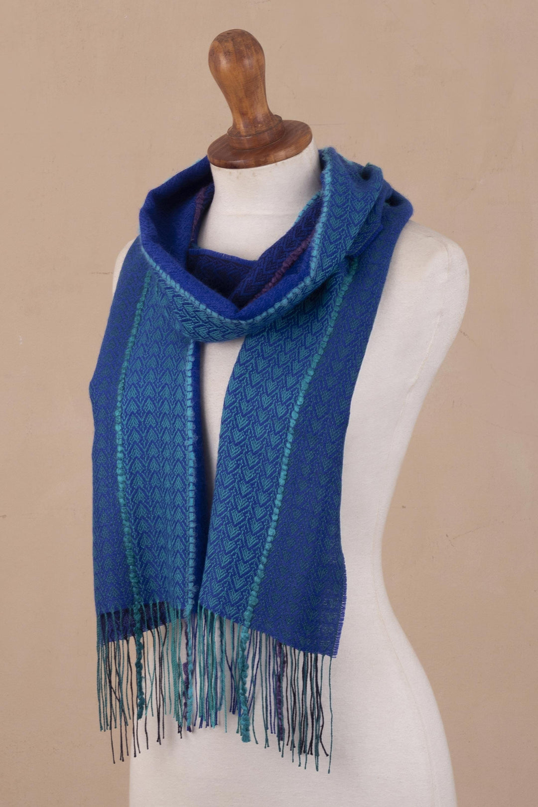 Cool Shades Handwoven Baby Alpaca Blend Scarf from Peru - Ocean Blues