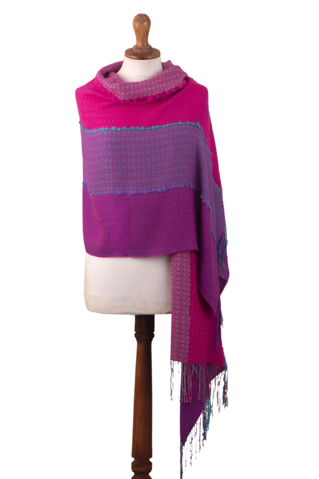 Baby Alpaca Blend Shawl in Stripes Handwoven from Peru - Vibrant Blocks of Color