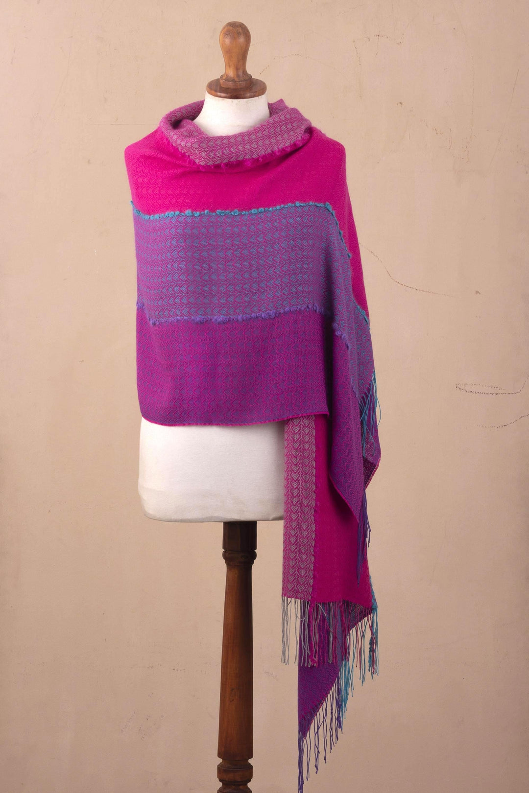 Baby Alpaca Blend Shawl in Stripes Handwoven from Peru - Vibrant Blocks of Color