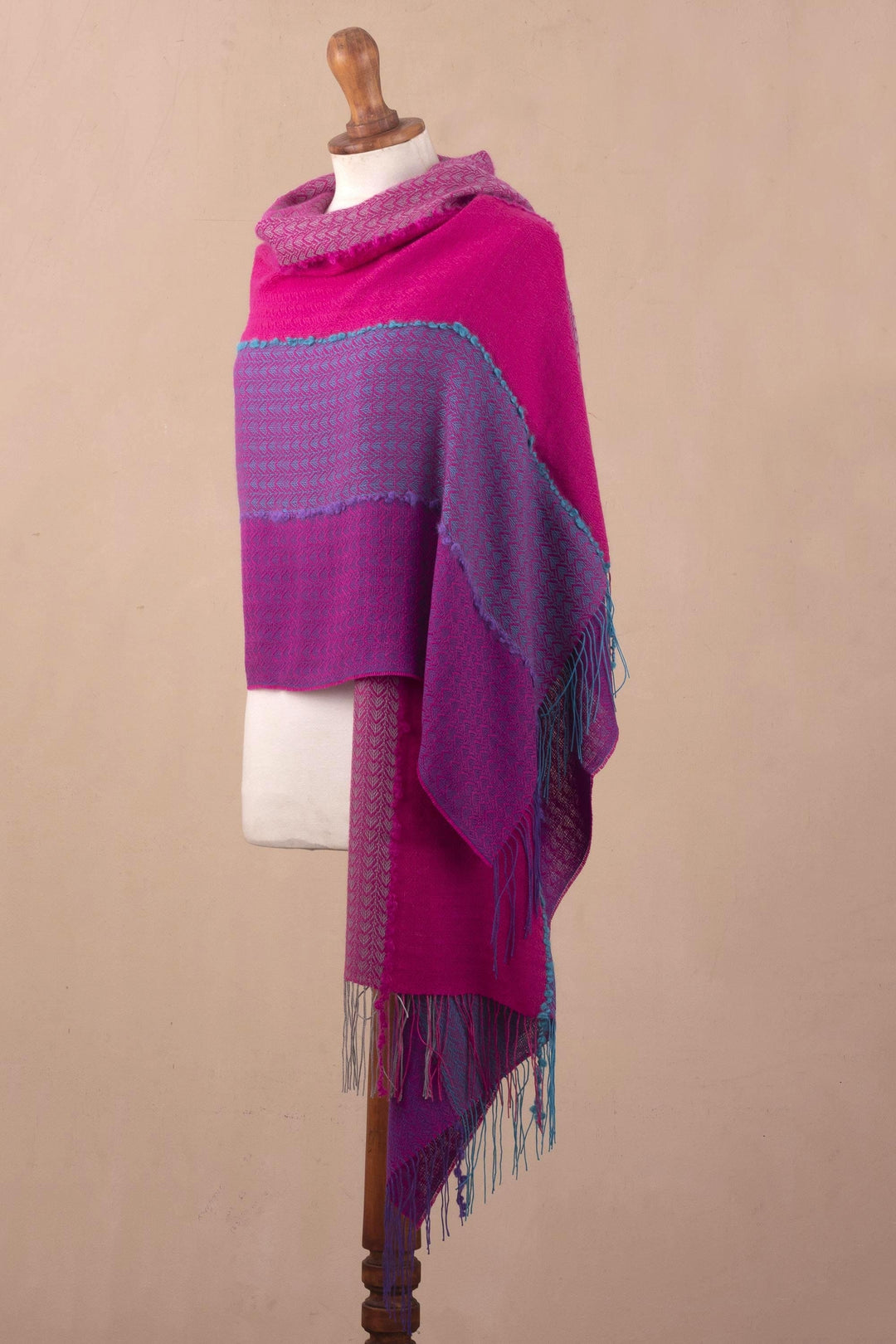 Baby Alpaca Blend Shawl in Stripes Handwoven from Peru - Vibrant Blocks of Color