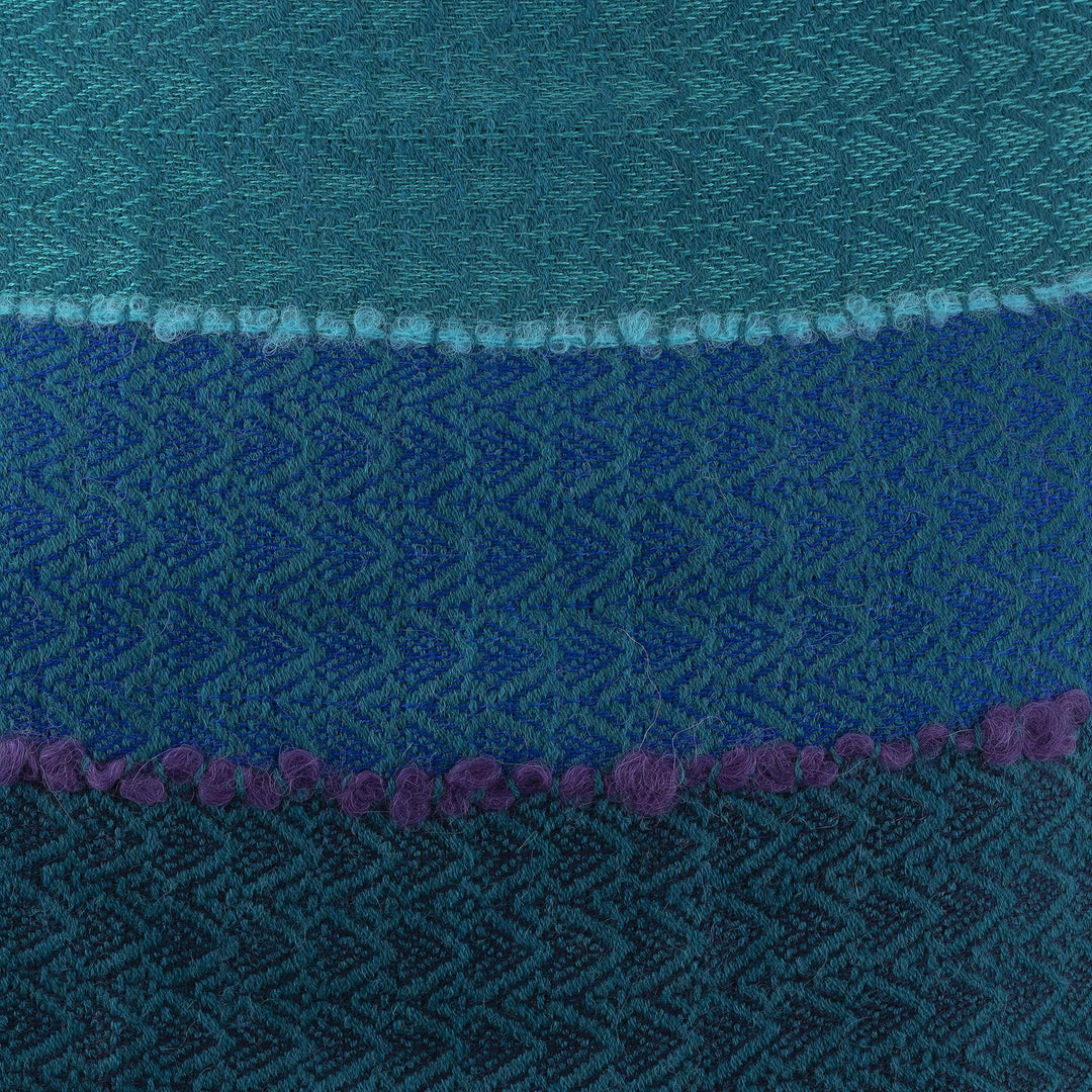 Teal Patterned Baby Alpaca Blend Scarf - Peacock Path