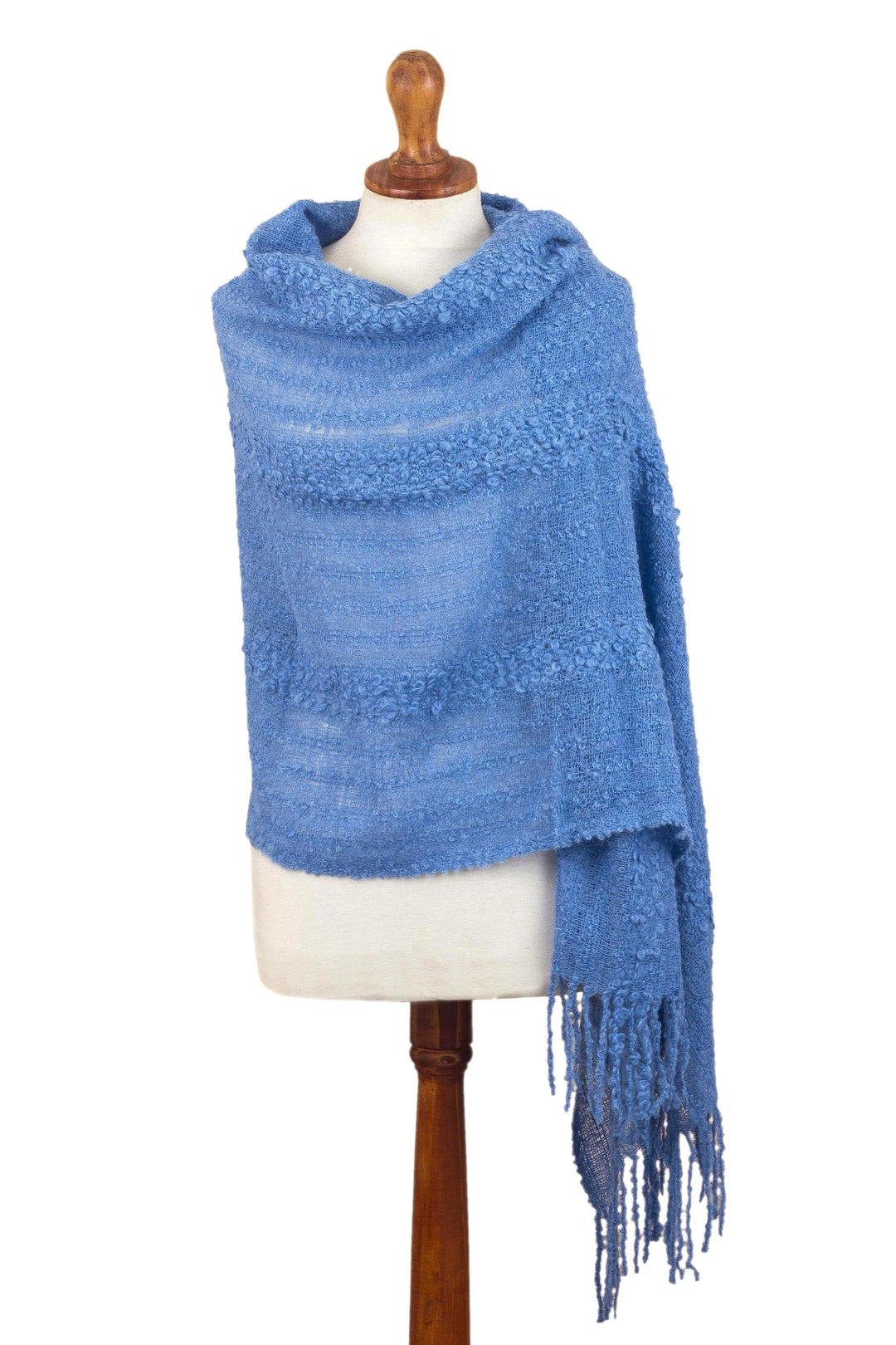 Hand Woven Cerulean Baby Alpaca Blend Shawl from Peru - Magic Morning