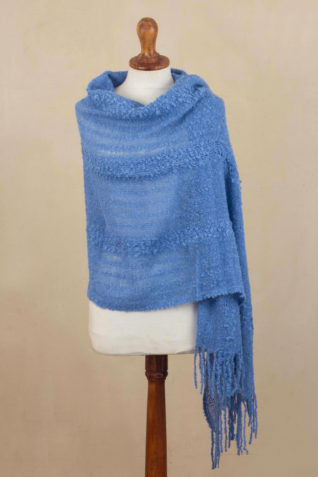 Hand Woven Cerulean Baby Alpaca Blend Shawl from Peru - Magic Morning