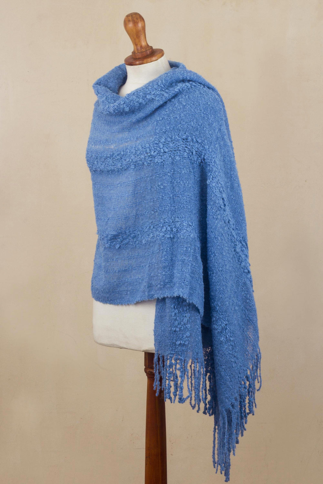 Hand Woven Cerulean Baby Alpaca Blend Shawl from Peru - Magic Morning