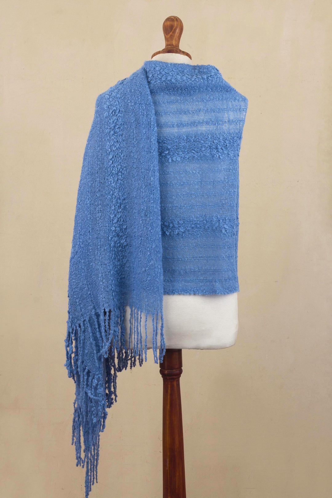 Hand Woven Cerulean Baby Alpaca Blend Shawl from Peru - Magic Morning