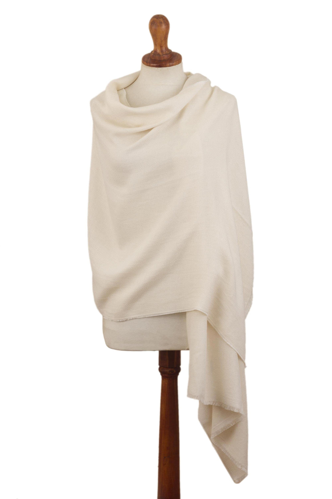 Elegant Baby Alpaca and Silk Blend Shawl from Peru - Ivory Cloud