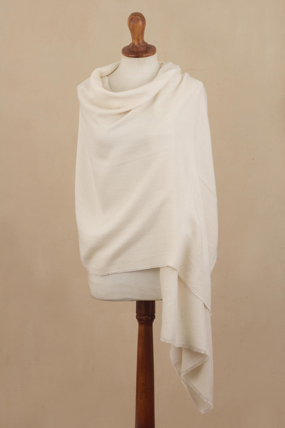 Elegant Baby Alpaca and Silk Blend Shawl from Peru - Ivory Cloud