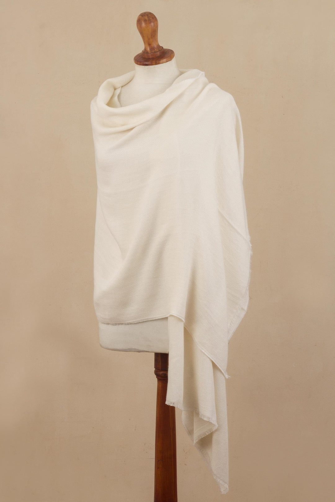 Elegant Baby Alpaca and Silk Blend Shawl from Peru - Ivory Cloud