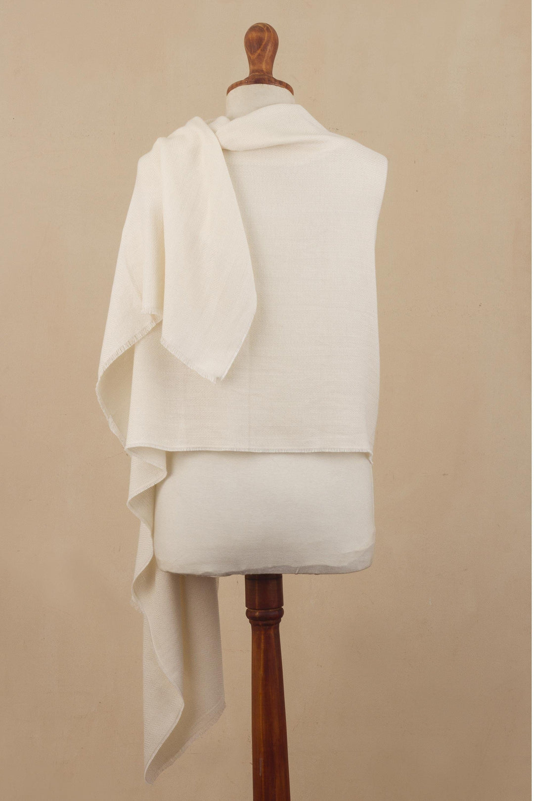 Elegant Baby Alpaca and Silk Blend Shawl from Peru - Ivory Cloud