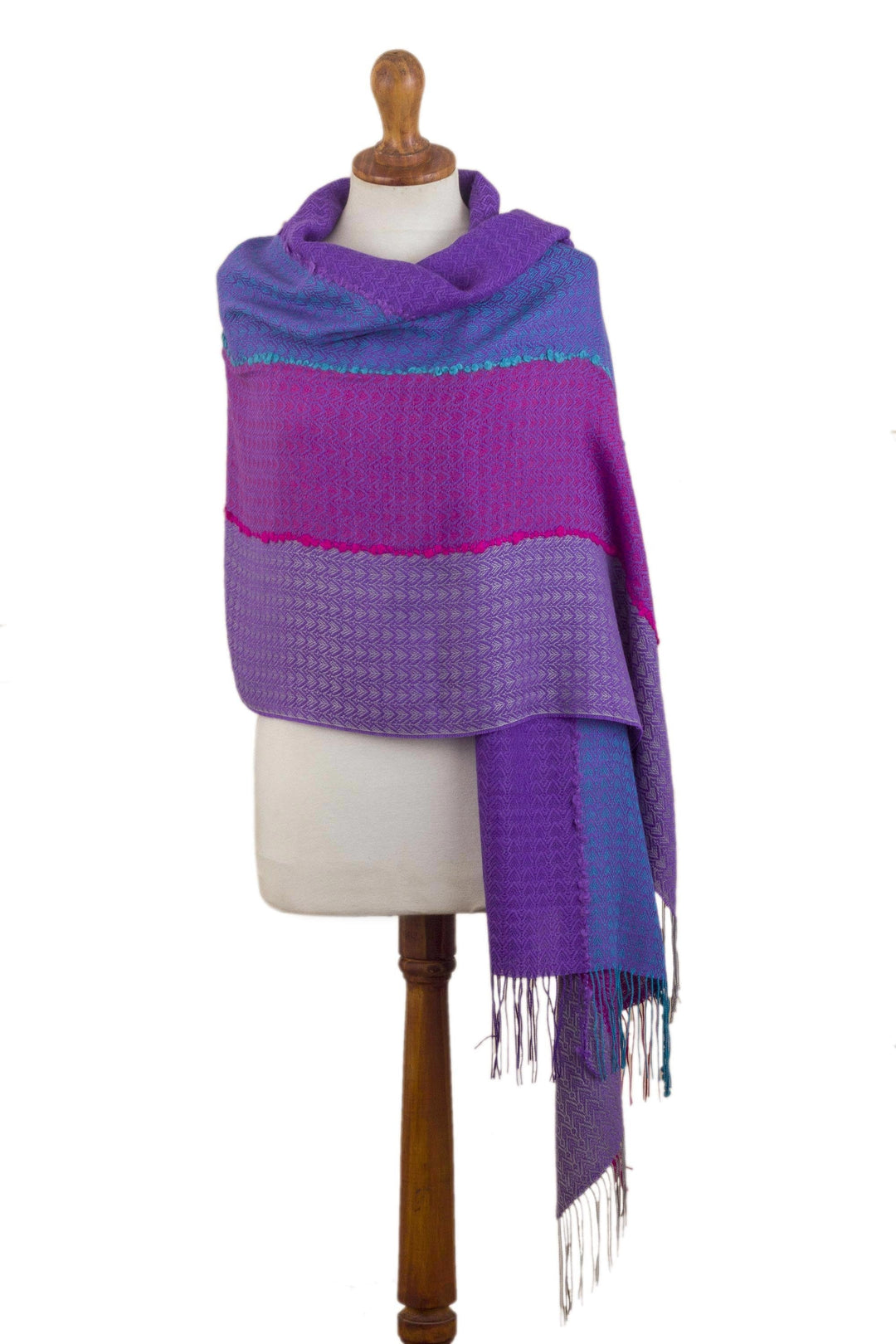 Hand Woven Alpaca Blend Jacquard Shawl Scarf from Peru - Violet Sunsets