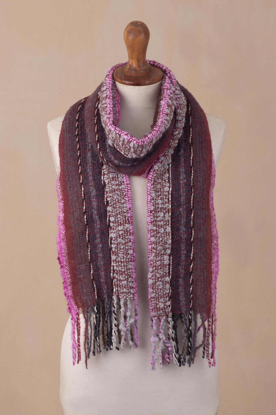 Striped Textured baby Alpaca Blend Scarf - Twilight Stripe