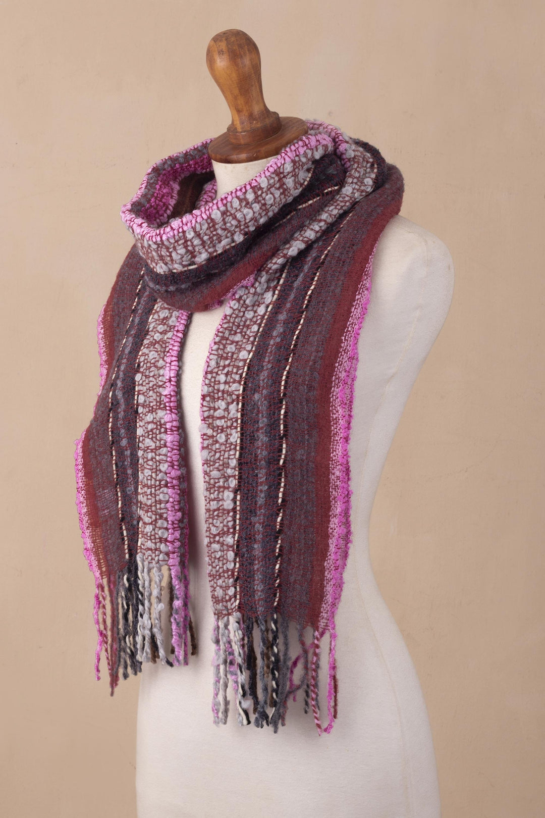 Striped Textured baby Alpaca Blend Scarf - Twilight Stripe