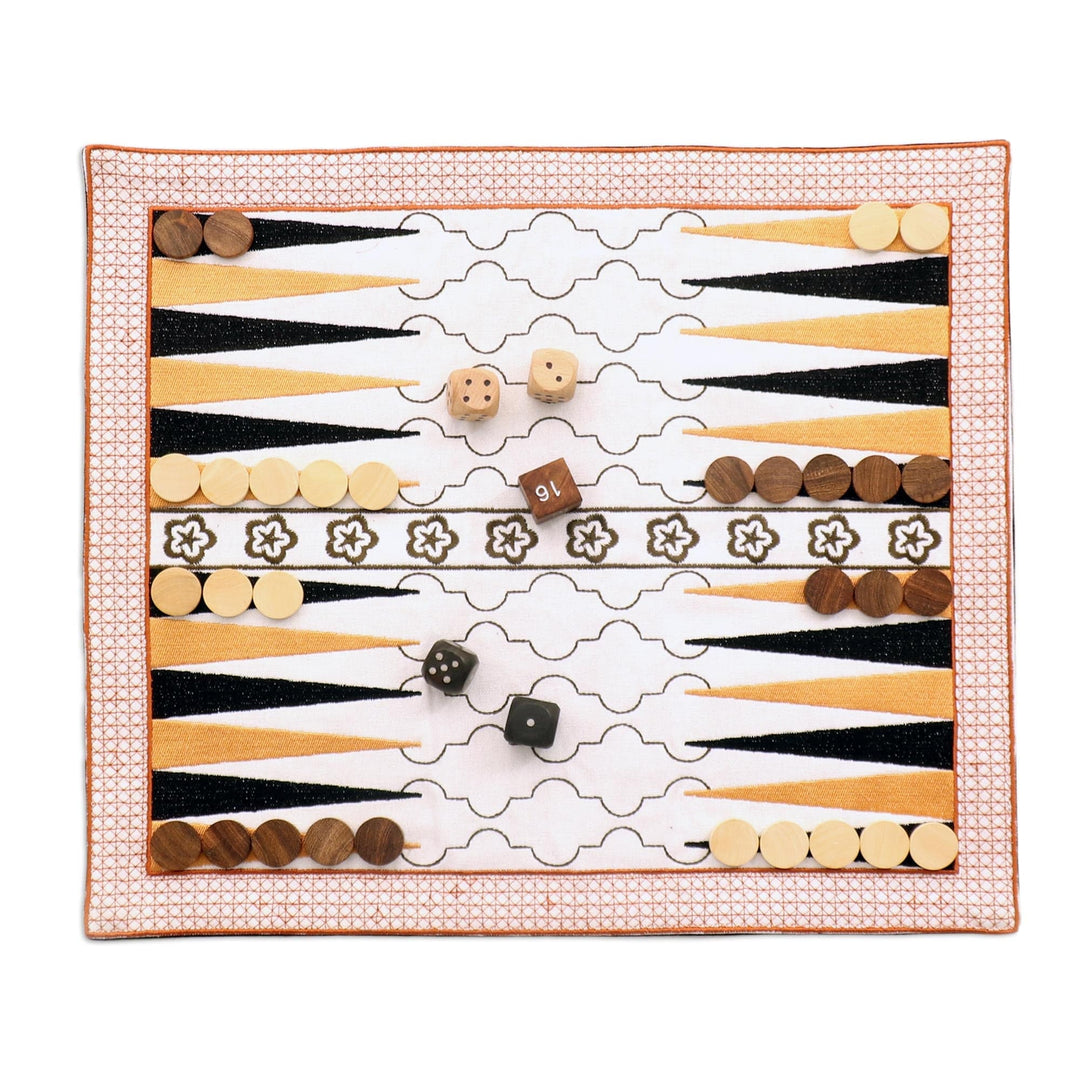 Embroidered Canvas Backgammon Set - Ganga Star in Olive