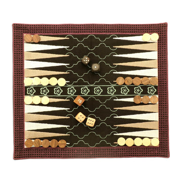 Multicolored Embroidered Backgammon Set - Ganga Star in Mint