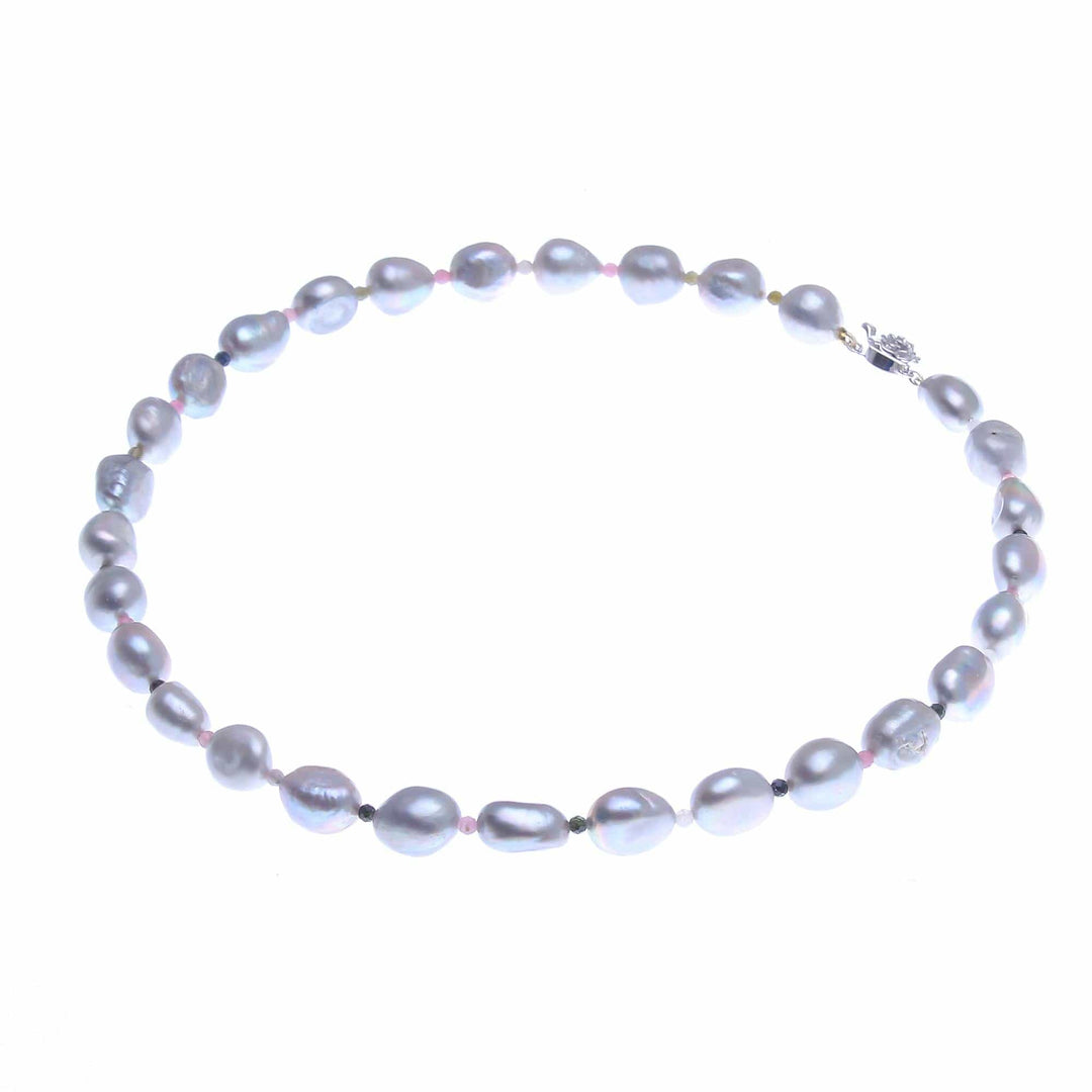 Cultured Freshwater Pearl and Tourmaline Beaded Necklace - Sea Journey in Rainbow