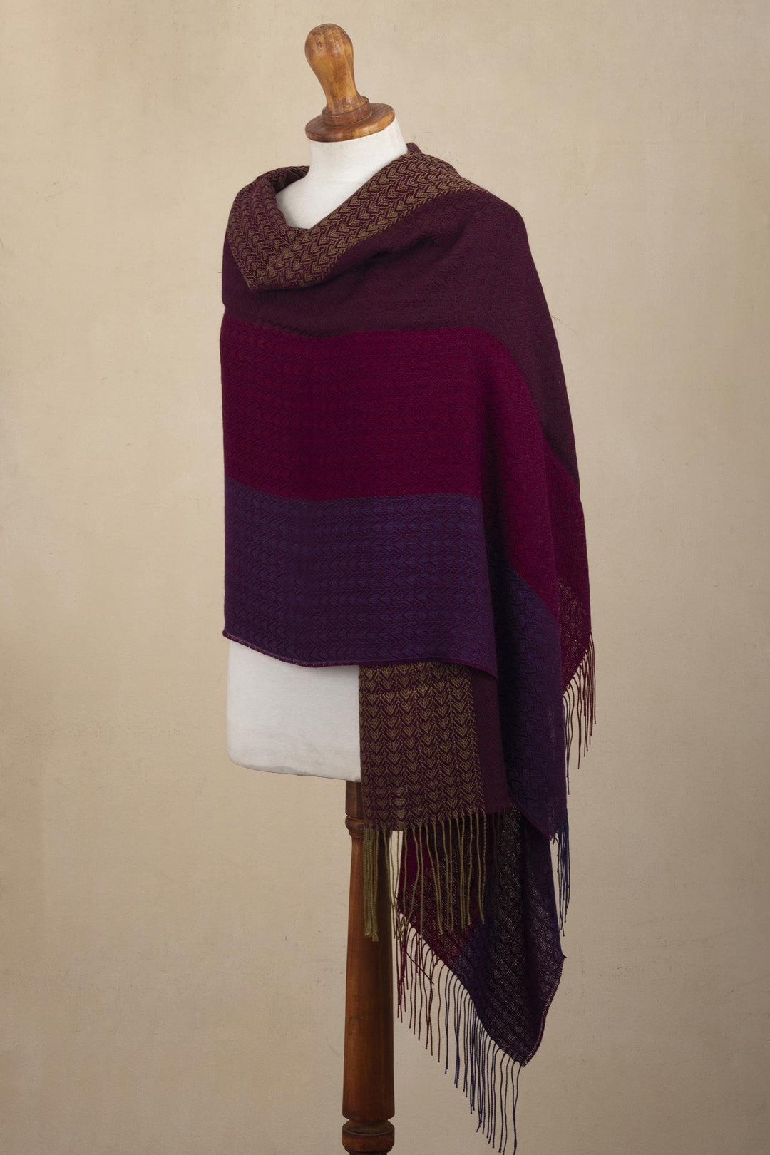 Baby Alpaca Blend Jacquard Shawl from Peru - Andean Jewel