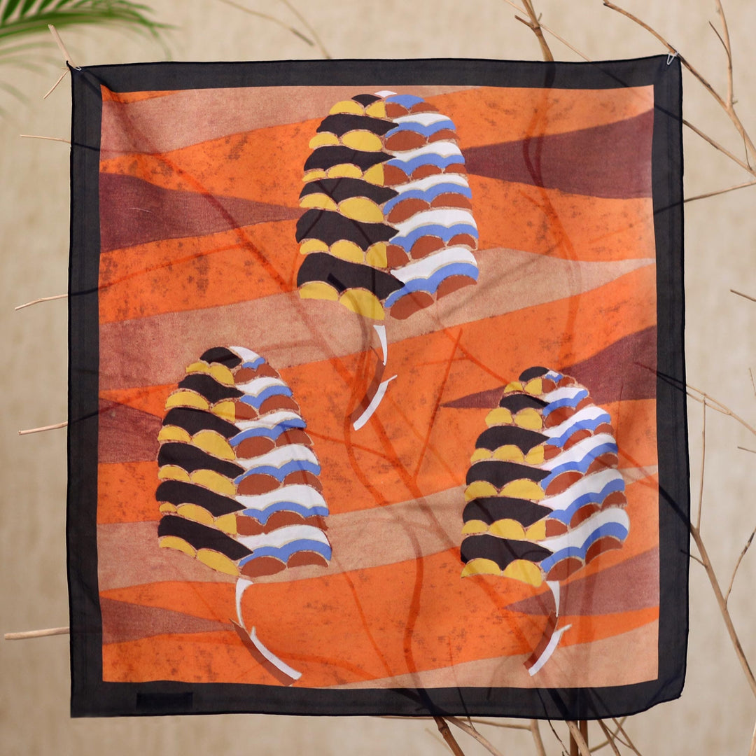 Balinese Mushroom Motif Silk Bandana - Mushroom Hunt