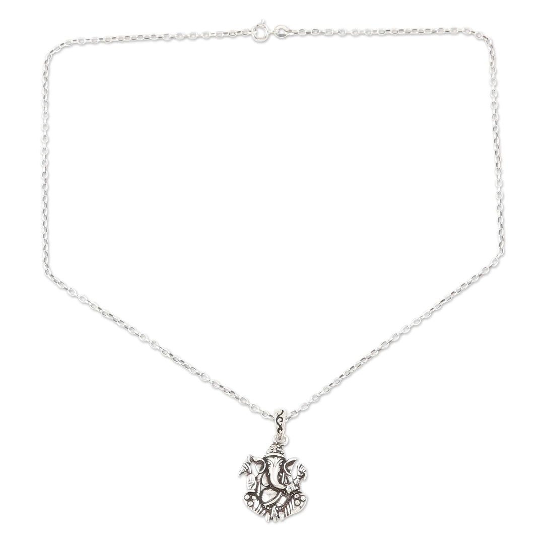 Sterling Silver Ganesha Pendant Necklace - Sitting Ganesha