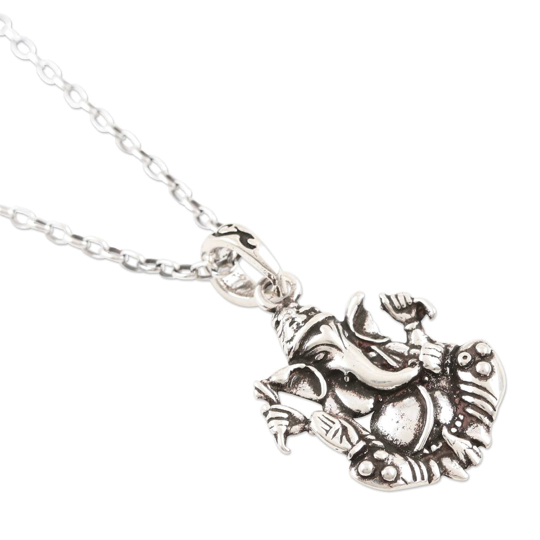 Sterling Silver Ganesha Pendant Necklace - Sitting Ganesha