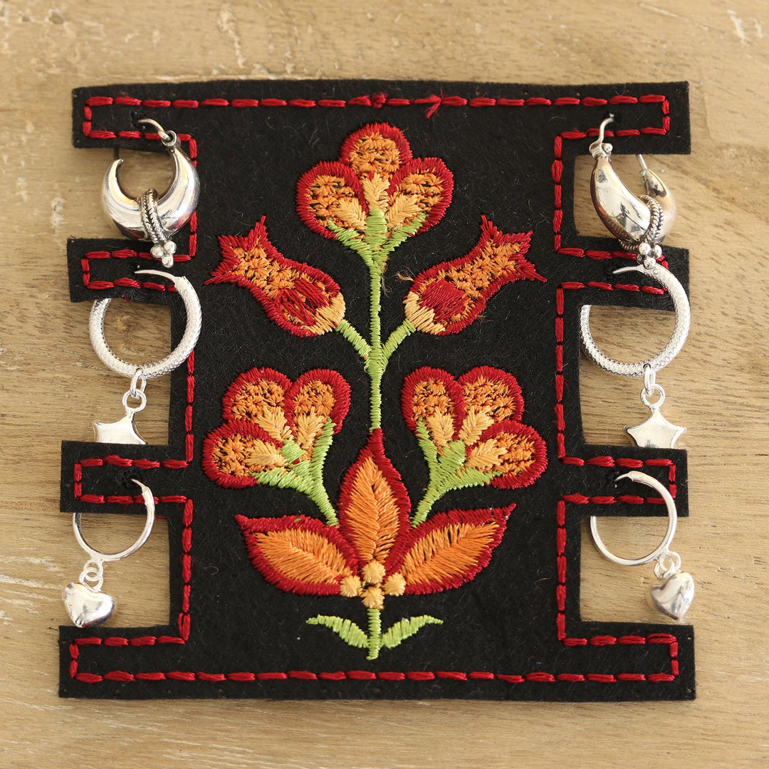 Hand Crafted Sterling Silver Hoop Earrings - Heart and Star