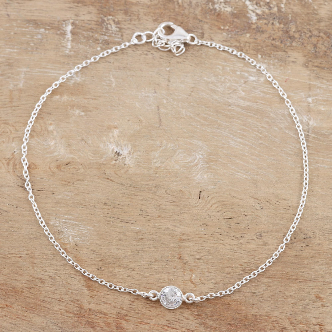 Cubic Zirconia and Sterling Silver Anklet - Moon Sparkle