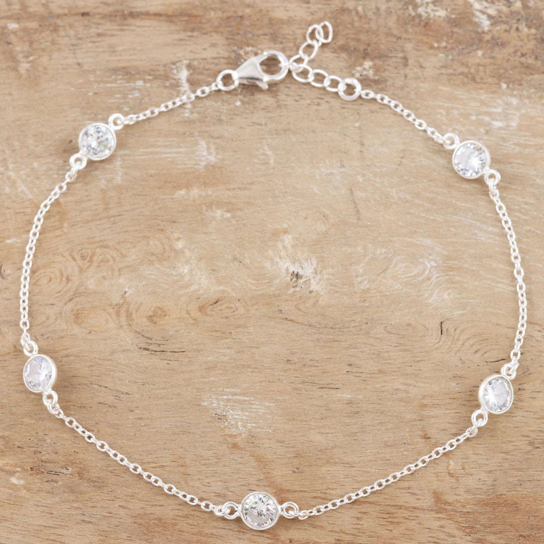 Handmade Cubic Zirconia and Sterling Silver Anklet - Fading Moon