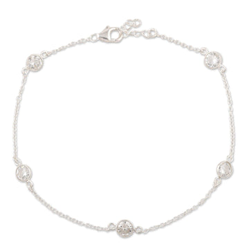 Handmade Cubic Zirconia and Sterling Silver Anklet - Fading Moon