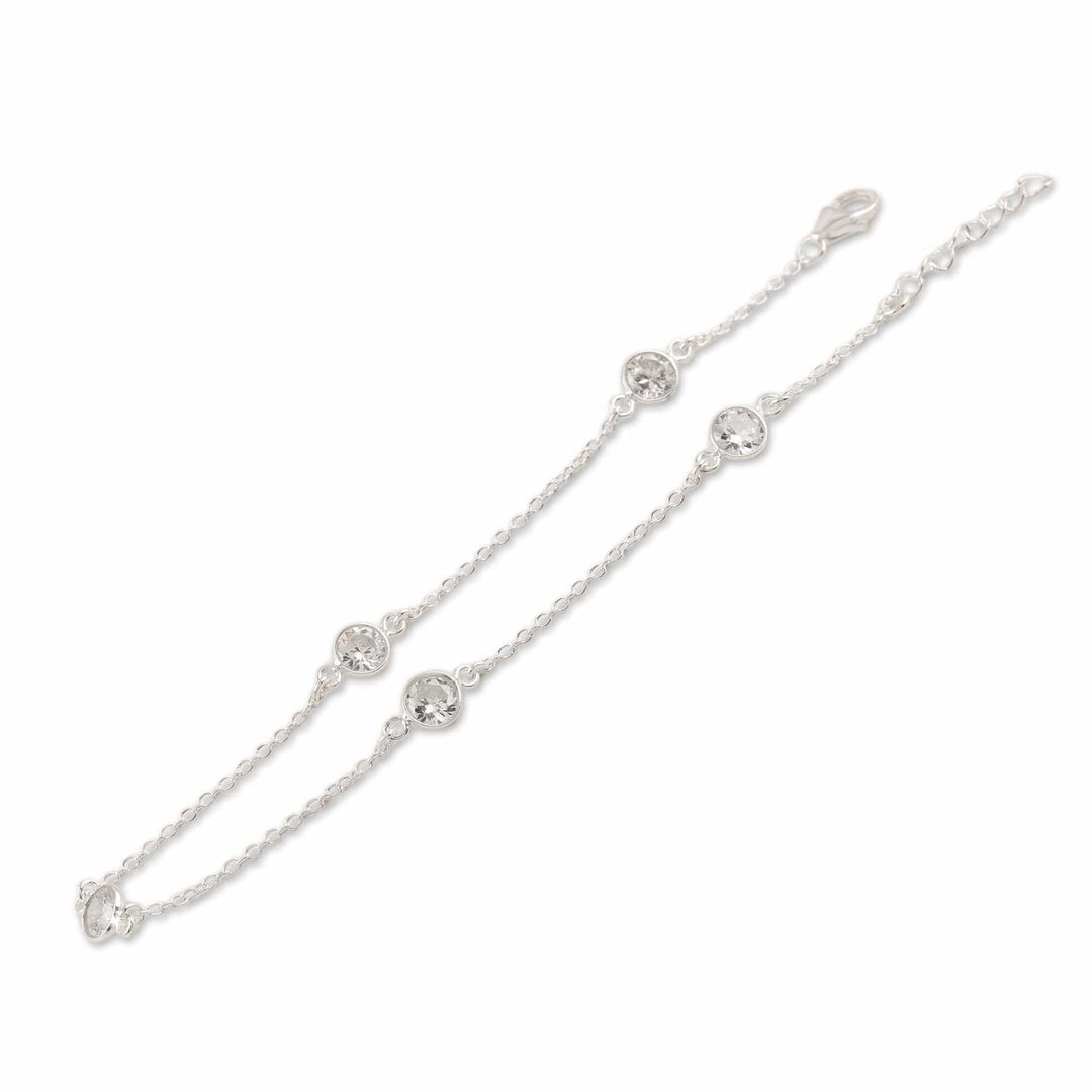 Handmade Cubic Zirconia and Sterling Silver Anklet - Fading Moon