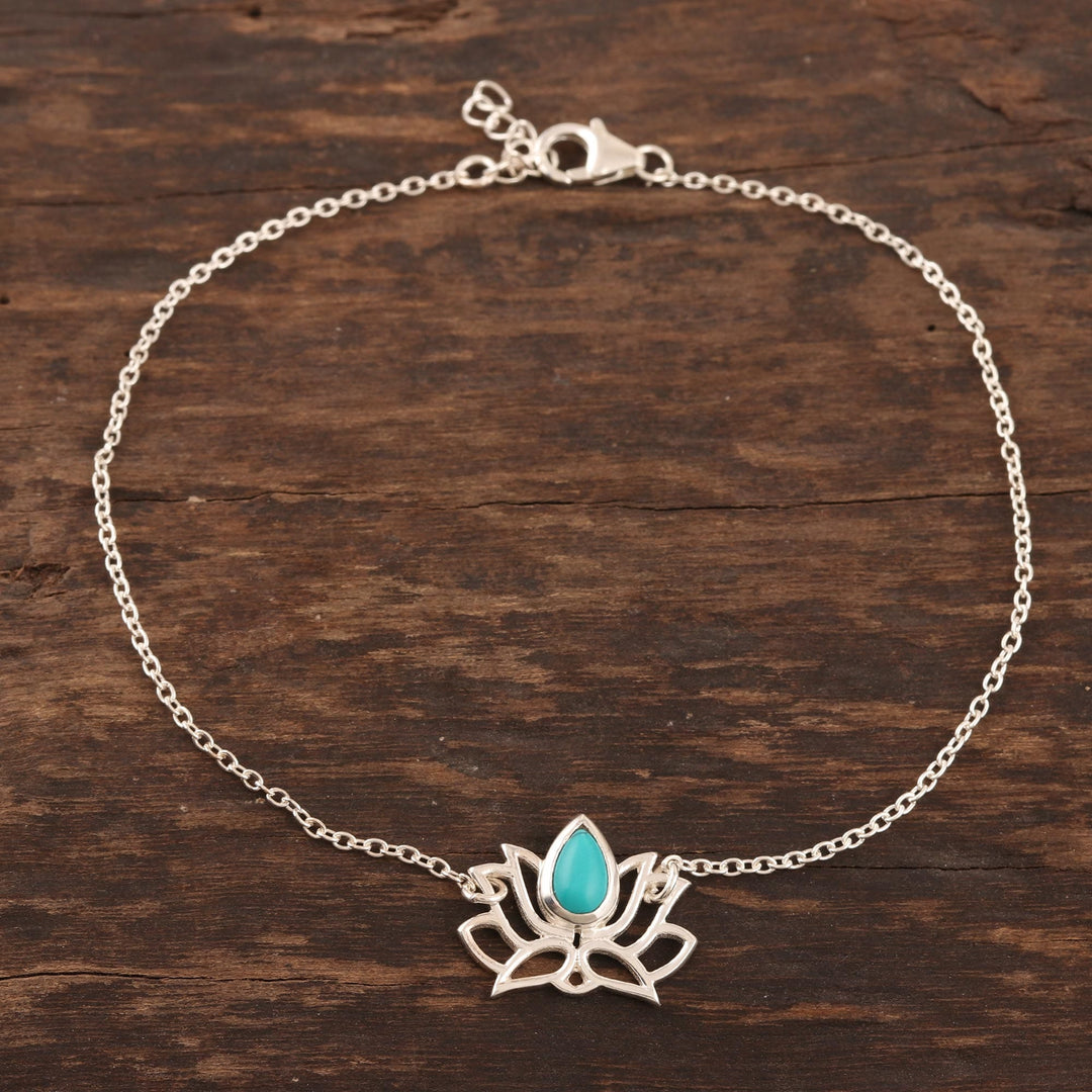 Sterling Silver Lotus Flower Anklet - Lotus Dancer