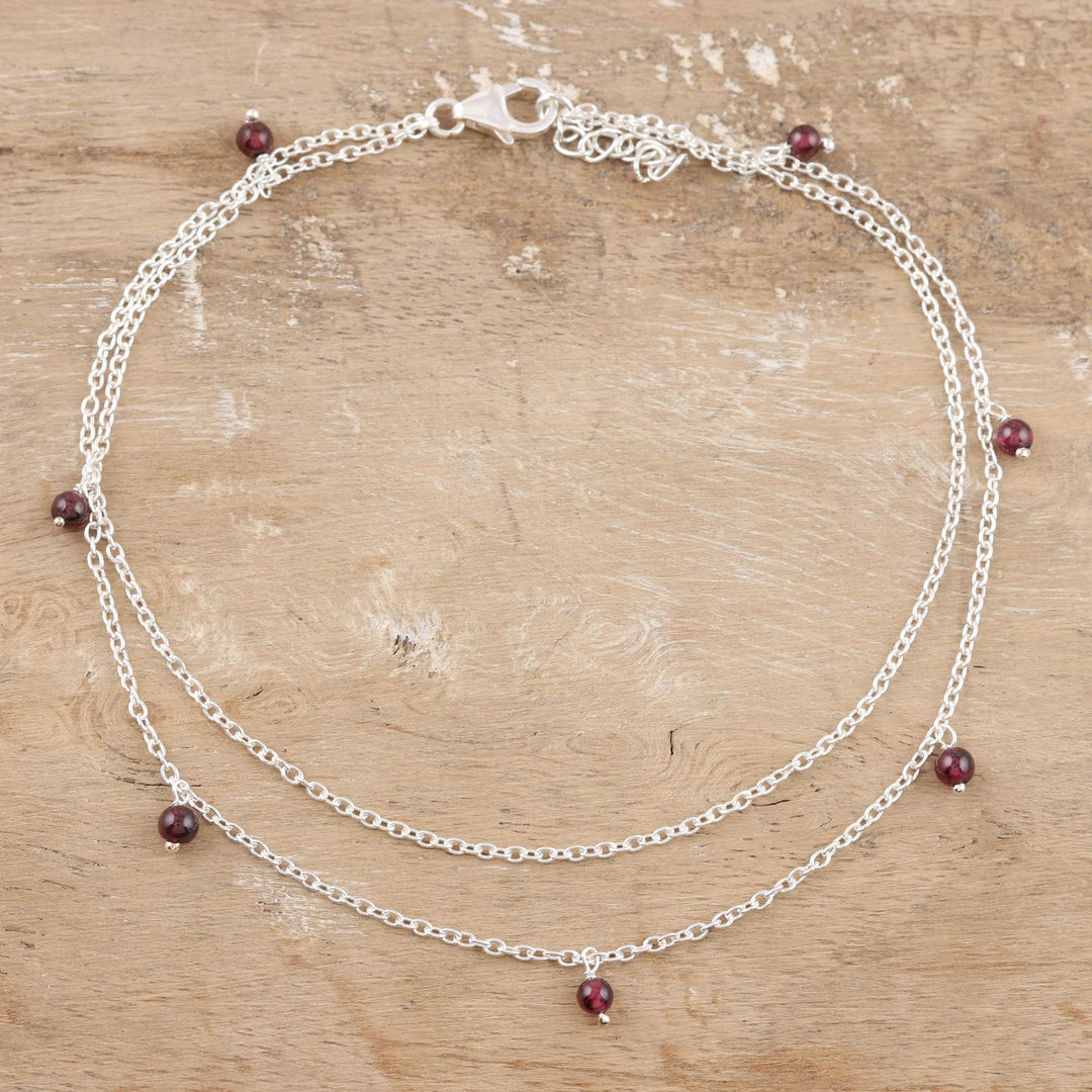 Garnet and Sterling Silver Anklet - Dancing Berries