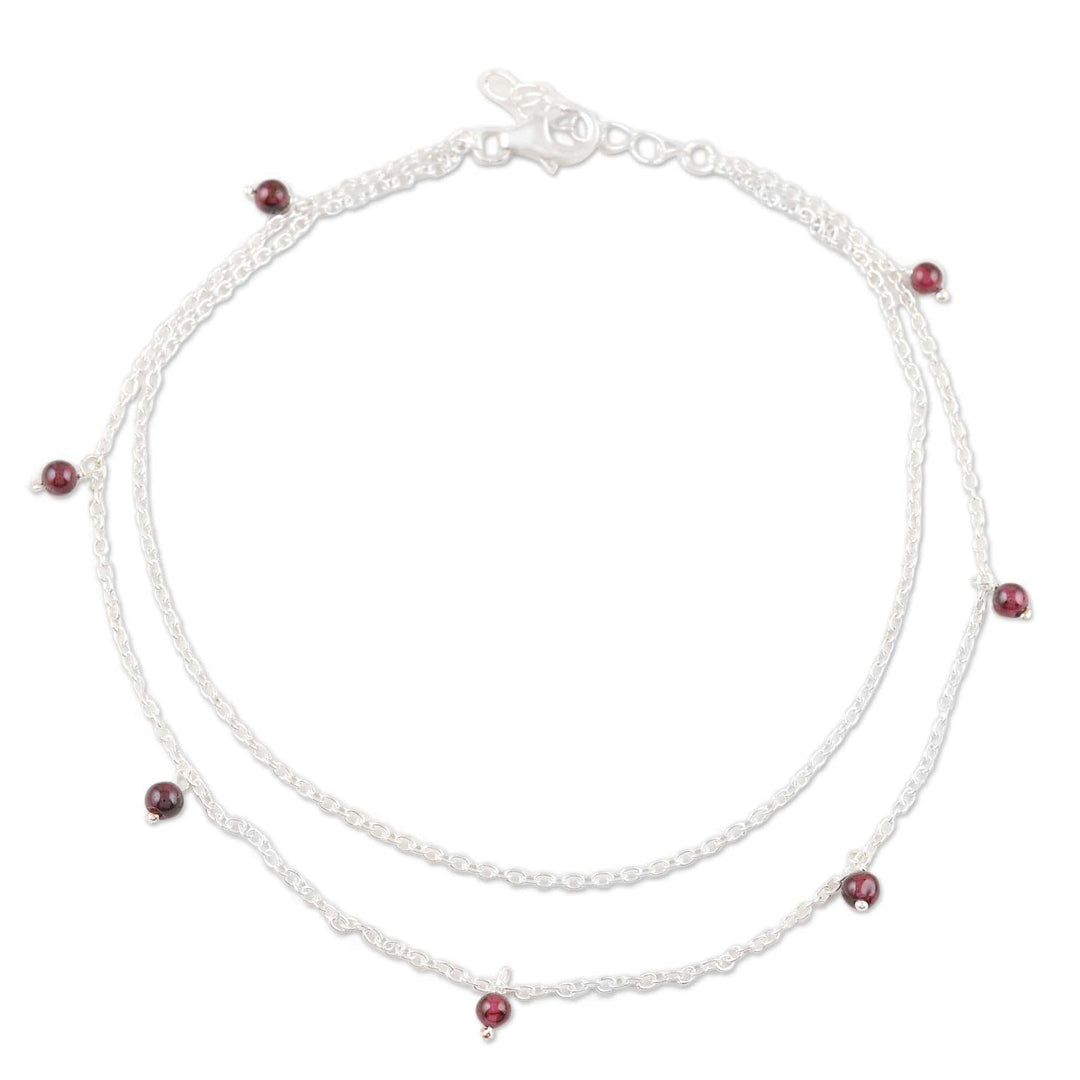 Garnet and Sterling Silver Anklet - Dancing Berries